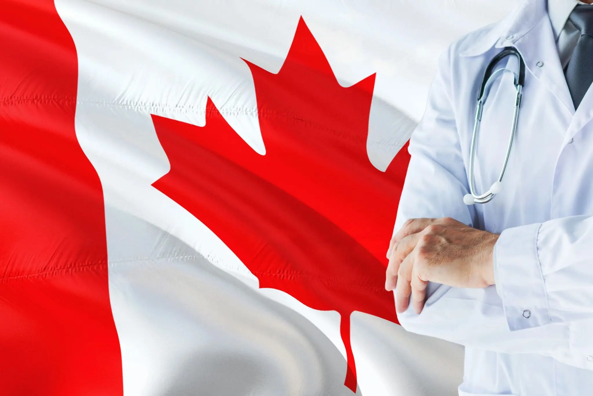 Healthcare professional with Canada flag
