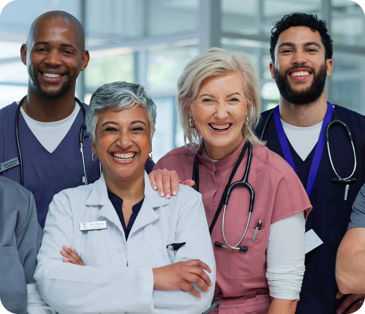 Happy doctors and nurses in hospital