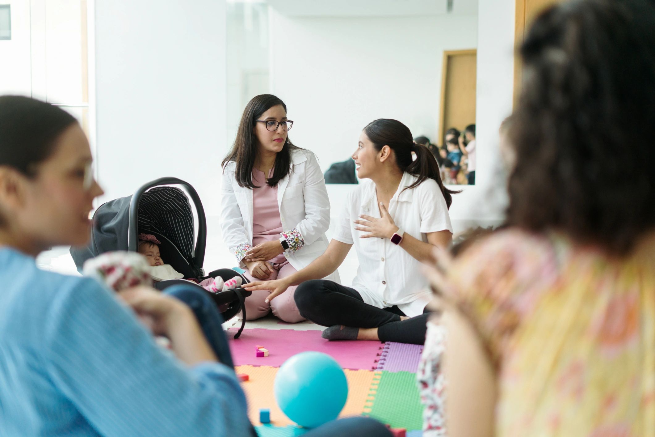 Women talking in a casual meeting